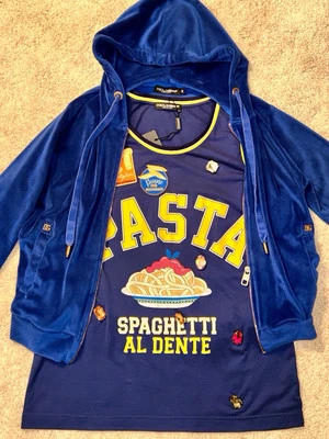 DOLCE & GABBANA PASTA CRISTAL REAL Top Camisa 42 y CHAQUETA CON CAPUCHA DE TERCIOPELO Talla 36 CONJUNTO Foto 1 de 4