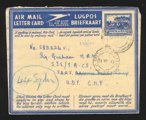 SÜDAFRIKA 1945 3d LUFTPOST BRIEF KARTE GRAHAMSTOWN NACH APO-U-M.P.K. 39 INHALT - Bild 1 von 4