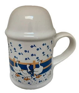 VTG 80’s Country Goose & Blue Ribbon Kitchen Ceramic Large Salt Shaker W/Handle - Picture 1 of 5