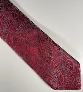 Nordstrom Neck Tie Red Paisley Designer Silk USA Made 59x3.25 Silver Gray - Picture 1 of 5