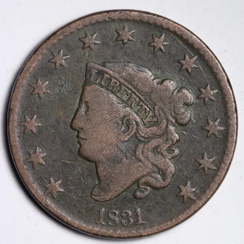 1831 Coronet Head Large Cent CHOICE FINE/VF E291 DCH Cover