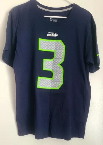 Nike Seattle Seahawks Russell Wilson Navy Blue NFL Tee Shirt Size Medium Cover