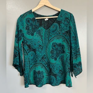 90’s Y2k green paisley butterfly sleeves top V neck #whimsigothic #bohemian - Bild 1 von 6