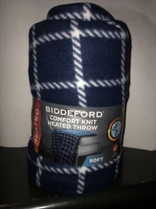 Biddeford Comfort Knit Fleece Heated Electric Blanket Throw Soft 62x 50, Navy Pl - Picture 1 of 3