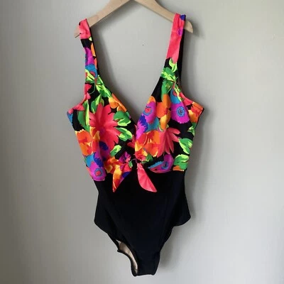 Traje de baño Carol Wior vintage años 90 una pieza floral para mujer talla 18 lazo Nemo Foto 1 de 4