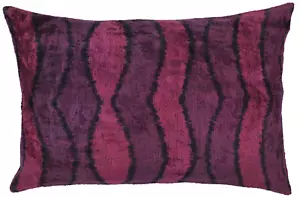 Handmade Feather Insert Velvet Ikat Throw Pillow Red 16 x 24 in (40 x 60 cm) - Picture 1 of 12