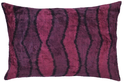 Handmade Feather Insert Velvet Ikat Throw Pillow Red 16 x 24 in (40 x 60 cm) - Image 1 of 4