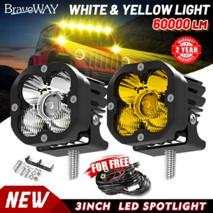 AUXBEAM 3" Laser Amber/White LED Work Lights Bar Pods Driving Fog Lights + wire - Picture 1 of 21