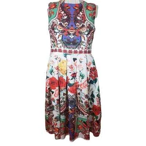 Tina Dress Colorful Fits L Floral Sleeveless Fit Flare Satin - Picture 1 of 10