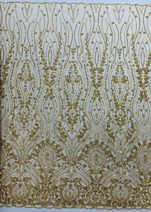 Luxury Beaded Lace/Sequin Embroider Lace Fabric - GOLD  - Sold by The Yard. - Picture 1 of 4