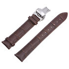 Cowhide Leather Band Deployment Buckle Watch Strap 16mm Leather Strap, Brown