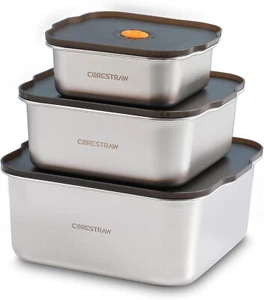 Stainless Steel Food Storage Containers With Lids | Set of 3 (24oz, 57oz, 100oz) - Picture 1 of 6