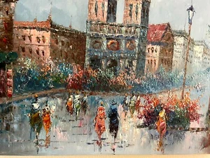 Pintura Mid-Century sin marco escena callejera urbana 36" X 24" - Imagen 1 de 7