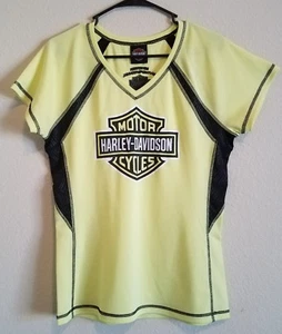 Womens Harley Davidson Big Logo Yellow Short Sleeve Shirt Dallas Fort Worth - Picture 1 of 6