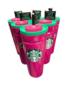 Starbucks 2024 Holiday Cold Cup 24 oz Vacuum Insulated Pink Twist Seal Brand New - Picture 1 of 12