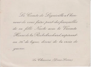 Verlobungsurkunde Henri BROCHARD de LA ROCHEBROCHARD & Nicole de LIGNIVILLE - Bild 1 von 1