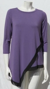 COMFY USA Purple Modal Jersey Knit Black Mesh Trim Asymmetric Tunic Top XS S EUC - Picture 1 of 5