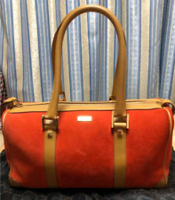 GUCCI Mini Boston Hand Bag 28×16×10(cm) Purse GG Suede Leather Orange Brown Auth