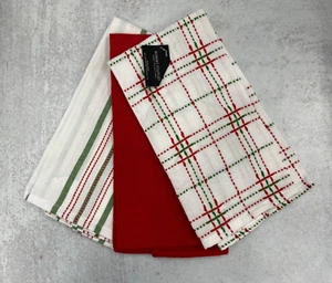 Robert Stanley Set of 3 Kitchen Dish Towels Christmas Home Decor striped plaid - Picture 1 of 1