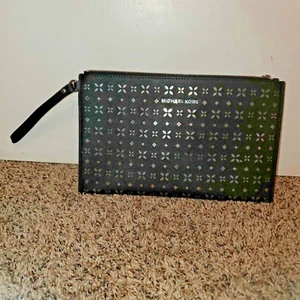 Michael Kors Jet Set Travel XL Perf. Leather Clutch Black Nickel - Used EUC - Picture 1 of 3