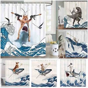 Sea Funny Cat Dog Extra Long Fabric Shower Curtain Waterproof 3D Bathroom Decor - Picture 1 of 13