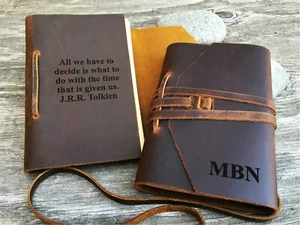 Personalized Monogram Leather Journal Notebook Sketchbook Travel Diary Gift - Picture 1 of 6