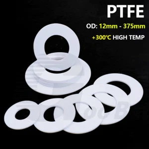 3mm Thick PTFE Flat Washer Spacers Sealing Gasket High Temp Dia 12mm-375mm White - Picture 1 of 14