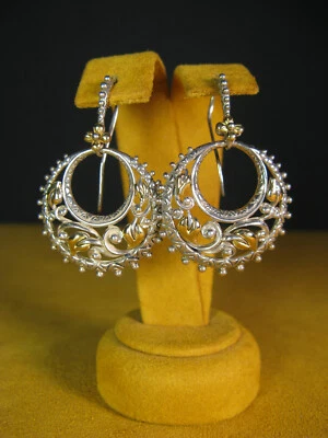 BARBARA BIXBY EARRINGS VINE LEAF ORGANIC FLOWER CHANDELIER HOOP Designer Gift - Image 1 of 2