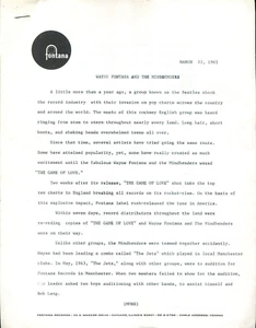 WAYNE FONTANA & THE MINDBENDERS : original USA 1965 3-page Promotion letter - Picture 1 of 1
