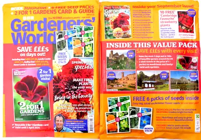 Bbc Gardeners World Magazine September 2023 With 2 For 1 Card & 6 Packs Of Seeds • 8.95£