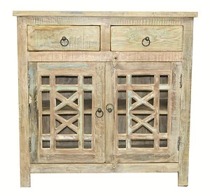 Recycled Timber French Country Shabby Chic Sideboard Cabinet Buffet Vanity Glass - Picture 1 of 8