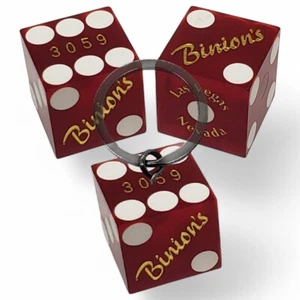 Genuine Binion's Las Vegas Casino Dice Pair Red Frosted + Dice Key Ring Bundle - Picture 1 of 7