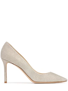 JIMMY CHOO Romy 85mm Platinum Ice Glittered Pumps New - Picture 1 of 4