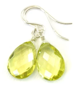 Lemon Quartz Earrings Faceted Pear Yellow Simple Teardrops Sterling 14k Gold - Picture 1 of 5