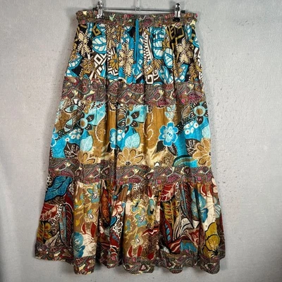 Saia maxi Lola P feminina tamanho XL floral patchwork boho 100% algodão - Imagem 1 de 4