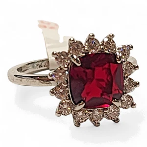 BP bomb Party Ring Size 10 Rhodium Plated Red Stone CZ - Picture 1 of 4