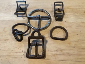 Vintage Horse Tack Rusty Hardware Lot – Antique Iron Harness Buckles, Rings - Picture 1 of 6