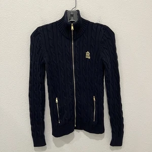 Lauren Ralph Lauren Full Zip Cable Knit Cardigan Sweater Navy Blue Size S - Picture 1 of 15