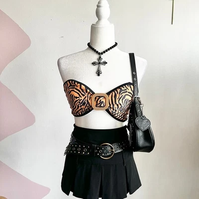 Top de natación con hebilla marrón, top de bikini retro Y2K vacaciones años 2000 pequeño Foto 1 de 3