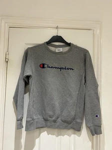 Large Boys Classic Crew Neck Jumper, Light Grey With Embroidered Spellout. - Picture 1 of 5