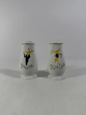 Pottery Barn 圣诞老人驯鹿 DASHER & DANCER 盐和胡椒瓶 ~ 已停产 — 第 1/4 张图片