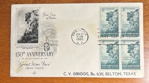 UNITED STATES NEW HAMPSHIRE "GREAT STONE FACE" 1955 SC#1068 ARTCRAFT CACHET BLK4 - Picture 1 of 2