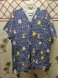 Women's Top Scrub Love & Kisses Cats And Dogs Print by Peaches Uniforms Size Xs - Picture 1 of 11