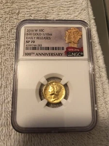 2016 24k Mercury Gold Dime Ms70(NGC) - Picture 1 of 2