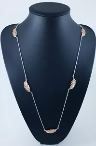 Elegant Long Necklace Silver link Rose Gold FEATHERS Charms Decorative Chain 40" - Picture 1 of 2