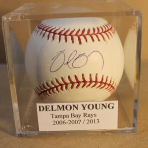 YOUNG, DELMON 2006--2007, 2013 TAMPA BAY RAYS SIGNED BASEBALL JSA AUTHENTIC - Picture 1 of 2