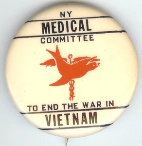NY Medical Committee To END VIETNAM WAR Pinback Button - Picture 1 of 2