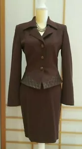 Alberto Makali, Chestnut Skirt & Jacket w/Leather & Gold Peplum, Suit. Sz.4 EUC! - Picture 1 of 8