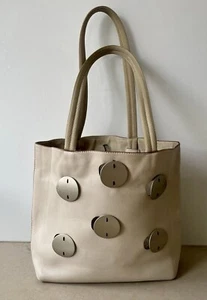 Prada 2000 grey leather tote handbag, canvas straps, features cut outs & buttons - Picture 1 of 9