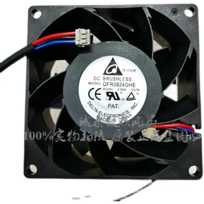 1pc Delta QFR0824GHE -CE76 8cm 8038 24V 0.60A 3-wire  Inverter Cooling Fan - Image 1 of 4